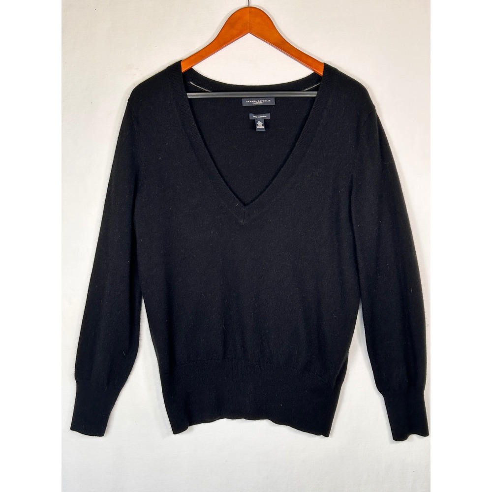 Banana Republic Cashmere V-Neck Sweater Black XL Womens Long Sleeve Knit Top